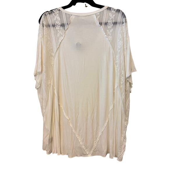 POL White Lace Sleeve Oversized V-Neck Top - Picture 2 of 5
